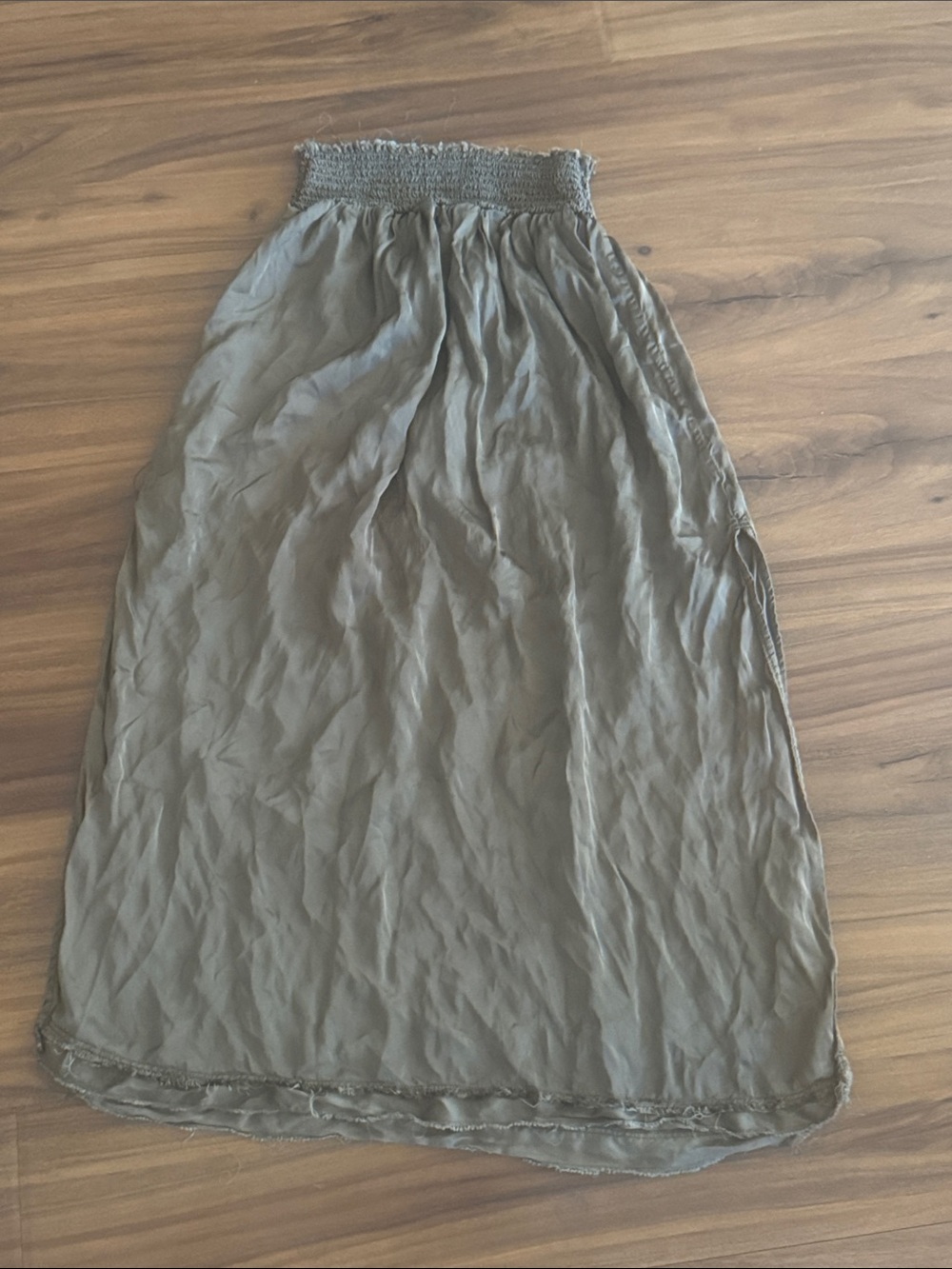 aerie Olive Smocked-Waist Satin Maxi Skirt